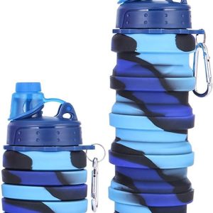 Silicone Collapsible Water Bottles, 16oz 500ml Portable Foldable Expandable Water Bottle Sports Cups, Leak Proof Reusable BPA Free, for Outdoor Activities(1# Blue)